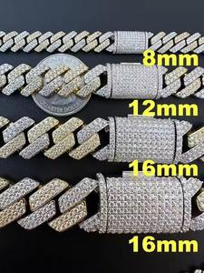 Collier chaîne Moissanite à maillons Miami en or jaune 14 carats vermeil deux tons sur argent massif 925 testeur de diamants - Product Image 4