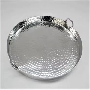 VISHAL HANDICRAFT Premium Quality Customized Stainless Steel Serving <b>Tray</b> Hammered Design Custom Logo for Home Hotel Restaurant - Product Image 3