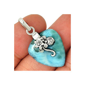 2025 élégant concepteur 925 argent Sterling véritable Larimar république dominicaine pierres précieuses pendentif bijoux à la main lunette réglage pour - Product Image 1