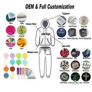 Unisex 100% Cotton Custom Hooded Track Suit French Terry Cropped Winter Sweatsuits 3D for High Quality Fleece Drawstring - Product Image 5