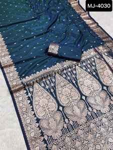 Banarasi Silk Sarees Premium Quality Indian Party Wear Elegant Look Beautiful Weaving Work Border Saree avec Rich Pallu Pattern - Product Image 4