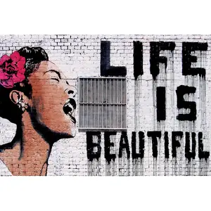 Póster de arte callejero de Banksy, Billie Holiday, Life Is Beautiful, arte de pared en lienzo - Product Image 1