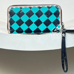 2025 venta al por mayor nueva llegada patrón a cuadros cuero mecanizado a mano mujer embrague lujo cuero genuino tarjetero cartera - Product Image 1