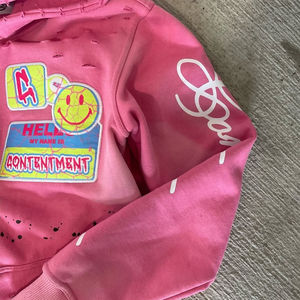 OEM personalizado de moda desgastado todo impreso salpicaduras de pintura bordado Patchwork Zip up Sudadera con capucha de los hombres - Product Image 3