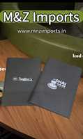 Carnet de style livre personnalisé en cuir PU souple nickelé avec logo gravé, certifié ISO, élégant et durable pour restaurants et hôtels (vente en gros)