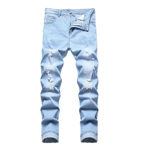 Jean en denim pour homme, taille haute, coupe droite, fabriqué au Pakistan, en coton respirant, style streetwear avec imprimé tendance - Product Image 1