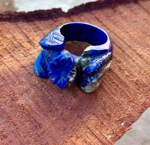 Naturral <b>Lapis</b> <b>Lazuli</b> Gemstone Hand Carved <b>Ring</b> Statement <b>Ring</b> Special Gift For Her Or Him - Product Image 4