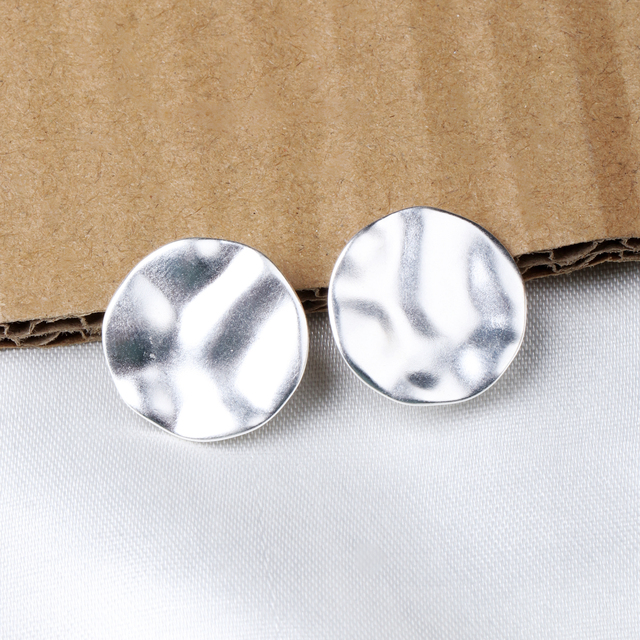 Handmade Designer Classic 925 Sterling Silver Earring Hammered Round Shaped Stud Women Wedding Engagement Gift