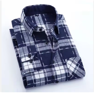 เสื้อเชิ้ตแขนยาวผ้าสักหลาดลายสก๊อตสำหรับผู้ชาย, เสื้อเชิ้ตลำลองผ้าฝ้าย100% มีกระดุมสำหรับฤดูหนาว - Product Image 3