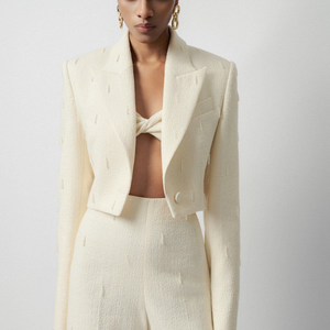 2025 Chaqueta de diseño Mujer ANIE EMB CHAQUETA CORTA DE LANA Manga larga 35% Seda, 65% Algodón Ropa de oficina para mujer Logotipo personalizado - Product Image 1