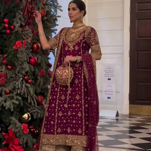 Juego de Kurta de estilo vintage con bordado de diamantes de varias piedras, ropa de fiesta larga para Eid - Product Image 1