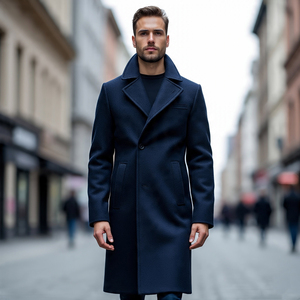 Manteau coupe-vent en laine dames respirant automne hiver chaud col rabattu pardessus mâle Double boutonnage Trench manteau mâle - Product Image 2