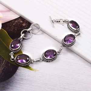 Handmade Amethyst Gemstone <b>Bracelet</b> 925 <b>Sterling</b> <b>Silver</b> Adjustable Jewelry For <b>Women</b> Gift Wholesale Supplier - Product Image 6