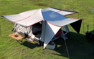 Tente arrière pour camping-car, entièrement occultante, revêtement noir titane, imperméable, tente extérieure double couche 2 chambres 3 halls - Product Image 3