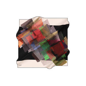 Vintage Designer Logo Scarf-Black Silk Square Geometric Pattern - Product Image 1
