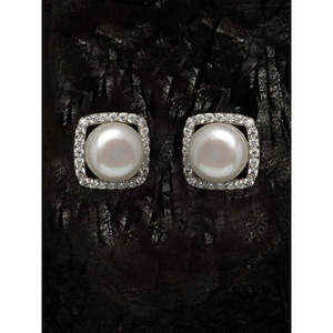 Clara Boucles d'oreilles clous en argent sterling 925 avec perles véritables, style vintage, serti clos, motif géométrique, or rose, cadeau pour femmes et jeunes filles - Product Image 2
