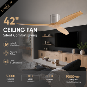 42 Inch Flush Mount <b>Ceiling</b> <b>Fan</b> Without Light Brushed Nickel <b>Fan</b> with 3 Solid Wood Blades for Bedroom Living Room - Product Image 1