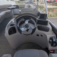 Bateau ponton en aluminium avec remorque, coque soudée, pour la pêche, le transport de passagers, les loisirs, avec mobilier de canapé, bimini et moteur hors-bord, pour la navigation fluviale