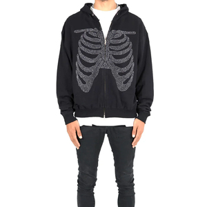 Streetwear Sweat à capuche surdimensionné avec strass pour homme en coton mélangé lourd délavé personnalisé Boxy Fit Zip Up Vente en gros Sweat à capuche premium - Product Image 6