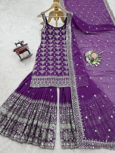 Ensemble Salwar Kameez Sharara Plazzo élégant pour femme, style traditionnel, séchage rapide, coupe classique, toutes saisons, décontracté, pour fêtes - Product Image 6