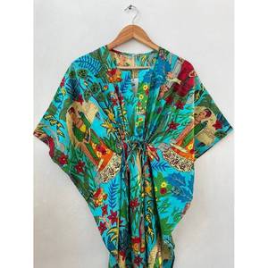Cotton for <b>Frida</b> <b>Kahlo</b> Kaftan Breathable Indian Maxi <b>Dress</b> in Turquoise Korean Fashion Style One Size Fits All for Day & - Product Image 3
