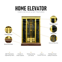 Ascenseur Domestique de Luxe Doré, Kit d'Ascenseur Domestique Certifié CE ISO, Ascenseur Panoramique en Verre à 360° pour Villa, 2-6 Étages