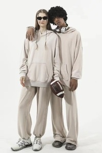 400g pur coton sweat à capuche Style américain Vintage couleur unie coupe ample sweat à capuche hommes Couple veste - Product Image 3