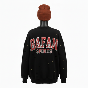 <b>Women</b> Oversize Sweatshirt Cotton <b>Fleece</b> <b>Black</b> Distressed Design Custom Embroidery Print Logo Casual <b>Women</b> breathable Sweatshirt - Product Image 2