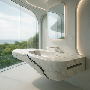 ClioStones CB 1 Plan de toilette de luxe au design moderne en quartz noir Calacatta, découpé sur mesure, épaisseur 20 mm/30 mm pour murs et sols - Product Image 2