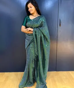 Kanchipuram Sarees Zijden Feestkleding Bruiloft Indiase Nieuwste Designer Vrouwen Dragen Sari Met Blouse Banarasi Katoenen Zijden Zachte Stoffen