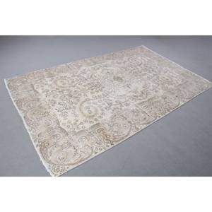 พรมตุรกี, พรมวินเทจขนาด 5.5x8.9 ฟุต, พรมขนสัตว์สีขาวลายนามธรรม - Product Image 2