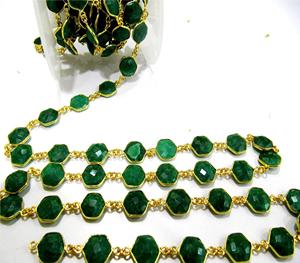 Cadena de conector de bisel facetado Briolette hexagonal esmeralda de 10mm de alta calidad, piedras preciosas teñidas en verde, cuentas sueltas, fabricación de joyas vendidas - Product Image 3