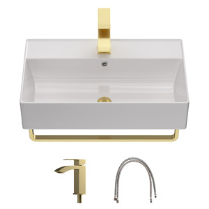 White Ceramic Wash Basin Wall Hung Art Basin Wall Mount Hand Washing <strong>Bowl</strong> <strong>Bathroom</strong> <strong>Sink</strong> with Faucet and Towel Rack - Product Image 4