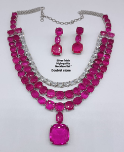 Premium Luxury High Quality Fashion Jewelry <b>Set</b> <b>Silver</b> Finish <b>Necklace</b> for Wedding Functions <b>and</b> Parties Beautiful Colours - Product Image 3