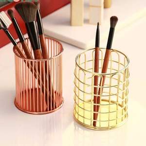 Set of 2 Contemporary Wire Design Iron Metal Pen <b>Pencil</b> Holder Silver Finished Lightweight <b>for</b> Home Office Desk Tabletop Decor - Product Image 2