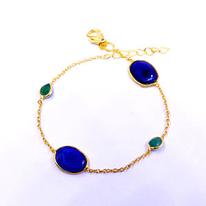 Affordable Sterling <b>Silver</b> 925 Emerald Sapphire Gemstones <b>Adjustable</b> Classic Ladies Wear Link Chain <b>Bracelet</b> - Product Image 3