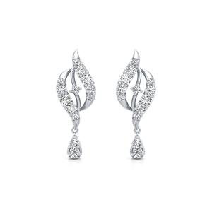 Boucles d'oreilles pendantes en argent sterling 925 massif avec diamant rond de 0,432 carats, serties pavé, motif feuille, pour femme - Product Image 1