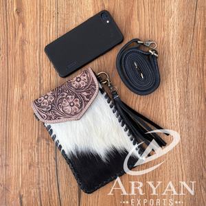 New Women's Western Fashion Hand Tooled Leather & Cowhide Smart <b>Phone</b> <b>Bag</b> Handmade Genuine Leather Cell <b>Phone</b> <b>Crossbody</b> Purse - Product Image 1