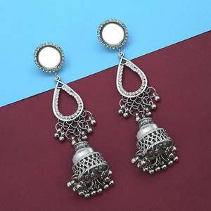 Jeweljunkm Pendientes Jhumki chapados en plata con espejo de piedra Estilo candelabro de moda-1314916 - Product Image 1
