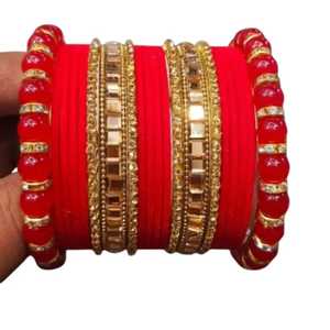 Belle tenue de mariage pour femmes élégante nouvelle mariée Churian bracelet ensemble avec broderie de perles à la mode mariée Chudiyan ensembles - Product Image 6