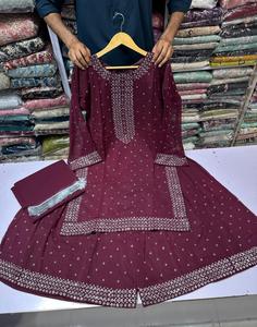 Conjunto étnico confeccionado paquistaní para mujer, conjunto Sharara Kurti con Dupatta, tela de Georgette india, bordado, bodas de trabajo - Product Image 2