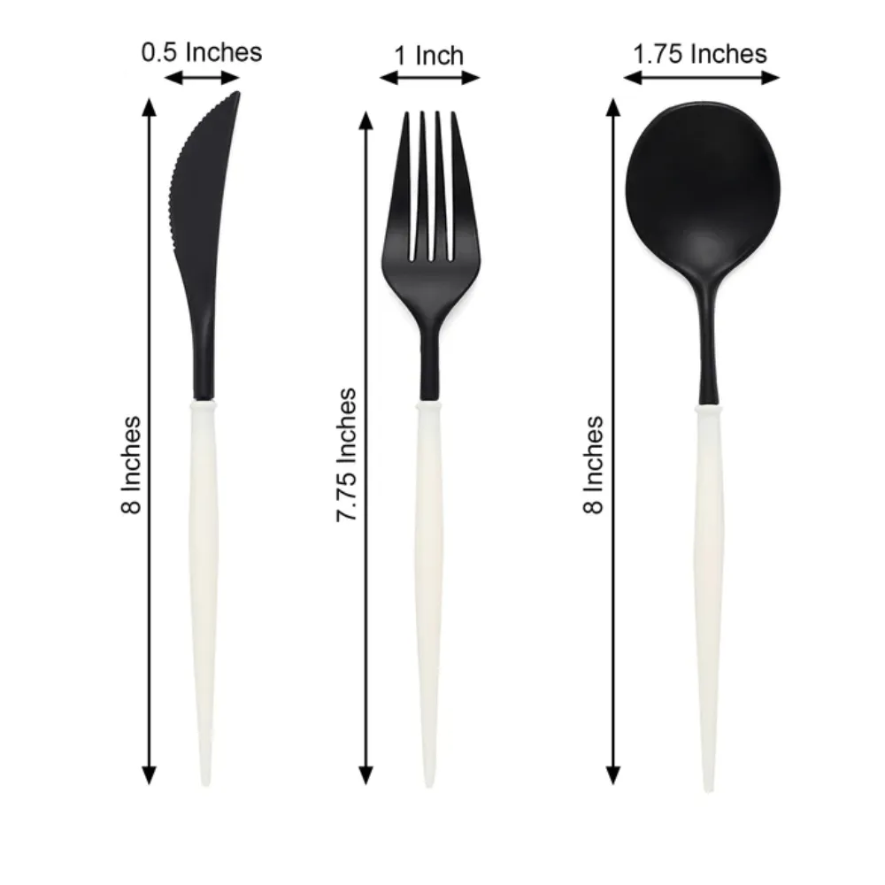 Designer Stainless Steel Cutlery Set Black Colour For Wedding Resorts and Cafe Tableware Cutlery With White Color Handle