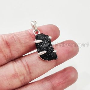 Rough Womens Pendant Natural Black Tourmaline Gemstone October Birthstone Christmas <b>Handmade</b> <b>Jewelry</b> 925 Sterling Silver Pendant - Product Image 4