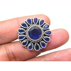 Anillo de ónix azul de Plata de Ley 925, joyería Floral hecha a mano - Product Image 1