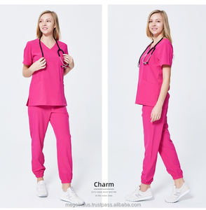 Ensemble d'uniformes d'infirmière col en V avec logo personnalisé pour hommes et femmes, ensembles d'uniformes pour médecins et infirmières, hôpitaux dentaires, pantalons de jogging et blouses - Product Image 3