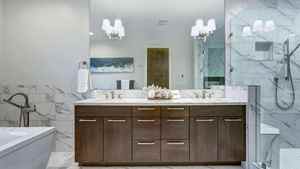 Modern 60-72 Inch Indoor Wood Double Basin Vanity with Hardwood Frame Customizable Bathroom <b>Furniture</b> <b>Kitchen</b> Cabinets - Product Image 3