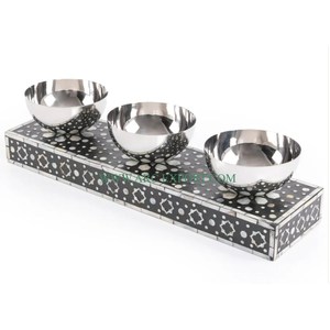 Bol de table décoratif enduit de poudre blanche avec support de restaurant en aluminium - Product Image 6