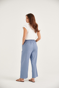 Pantalon en coton et lin à jambes larges et hautes unisexe taille personnalisée respirant coupe ample élastique le plus populaire pour l'été design avec cordon de serrage meilleur milieu - Product Image 3