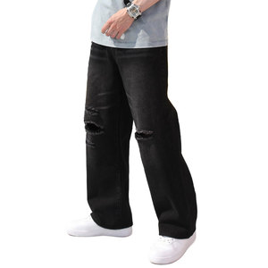 กางเกงยีนส์ผู้ชายทรงโอเวอร์ไซส์ ทรงปกติ สไตล์สตรีทแวร์ สำหรับฤดูร้อน สีพื้น ผ้าฝ้าย 100% สีเข้ม สำหรับกิจกรรมกลางแจ้ง บริการ OEM - Product Image 1
