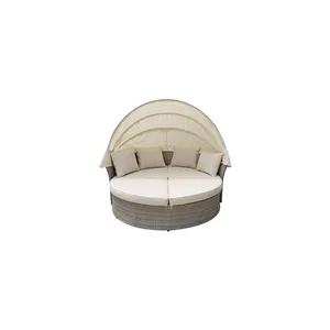 Hot Design Rattan Furniture Outdoor Round Sectional Sunbed Rattan Garden Canopy Daybed hecho en Vietnam